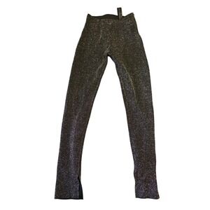 Zara Knit Metallic Silver Black Glitter Leggings High Waist Side Slit Pants S